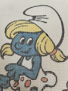 Vintage SMURF FLOWER GIRL Hand Painted Needlepoint Canvas New - Picture 1 of 9