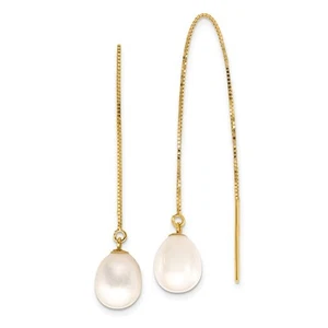 Pendientes colgantes y enhebradores de cadena de perlas cultivadas de oro amarillo de 14k de 7-8 mm - Imagen 1 de 4