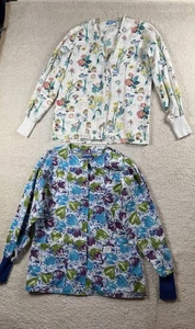 Vintage Crest Scrub Jacket Womens XS Floral Print Nurse Uniform Set 90s Lot 2 - Picture 1 of 7