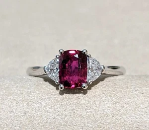 1.50 Ct Cushion Cut Pink Tourmaline Anniversary Ring 92.5 Silver Gold Plated  - Picture 1 of 6