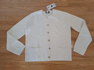 Nine West Cardigan Crew Gold Button Up Sweater Womens Sz S Ivory Cotton Pockets - Image 1 of 4
