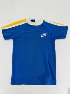 Vintage 1980s Nike Blue Tag Embroidered Shoulder Stripes Youth Shirt Size Medium - Picture 1 of 5