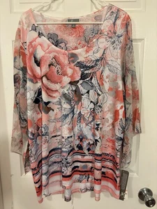 Brandneu mit Etikett Macy’s JM Collection 2x elegante Tunika Top dehnbar Blumen Nieten auf Fr Flowe - Bild 1 von 8