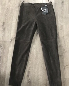 Pantalones Rena Lange 100 % terciopelo cordero gamuza cuero cacao marrón recto cremallera lateral 12 - Imagen 1 de 17