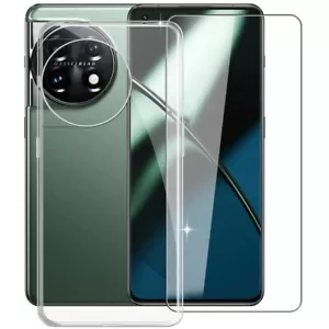 For ONEPLUS 11 TEMPERED GLASS SCREEN PROTECTOR + CLEAR SILICONE TPU CASE COVER - Picture 1 of 12