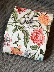 Land's End Floral Duvet Cover, White Pink Green Rose Peony, F/Q, Cotton Sateen - Picture 1 of 6
