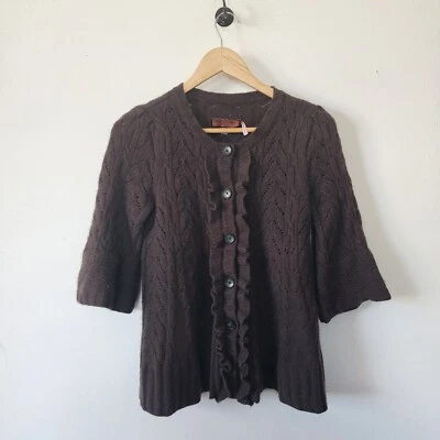 Y2K Brown Juicy Couture Sweater Half Sleeve Button Up Wool Cashmere Blend Small - Image 1 of 4