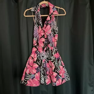 Vtg 80's Romper Halter Top Open Back Tropical Hawaiian Marissa Size Small - Picture 1 of 7