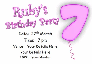 10 Personalised INVITATIONS,  girl birthday party invite pink AGE 7 card seven - Picture 1 of 13