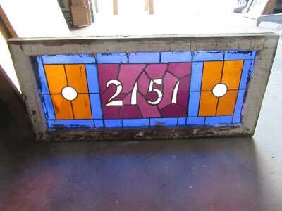 ~ ANTIQUE STAINED GLASS TRANSOM WINDOW ~ 35 x 16 ~ ADDRESS 2151 ~ SALVAGE ~ - Image 1 of 4