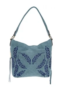 NEW Aimee Kestenberg Pebble Leather Embroidered Hobo- Antigua - Denim - A289315 - Picture 1 of 14