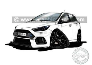 White Focus RS MK3 Caricature Car Art Cartoon A4 Print Ideal Personalised Gift - Foto 1 di 2