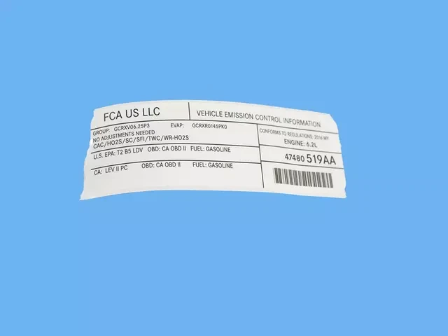 2016 Dodge Challenger Charger Vehicle Emission Control Info Label 6.2L Mopar OEM - Image 1 of 1