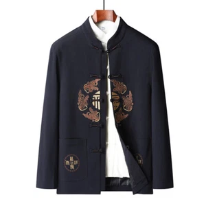 Mens Traditional Chinese Tang Suit Jacket Kung Fu Uniform 福 Embroidery Outfit - Picture 1 of 8