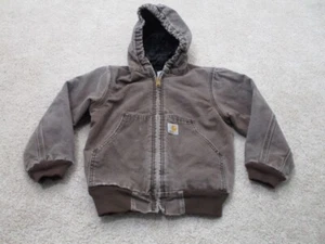 Carhartt Boys Hooded Full Zip Jacket Size Small Youth Brown Quilted Distressed - Picture 1 of 15