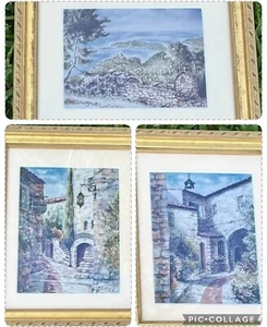 Vintage altes Dorf Mittelmeer Frankreich Italien Drucke signiert 8,5"x11" 3er Set - Bild 1 von 12