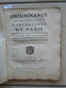 ORDONNANCE PRETENDUS MIRACLES du Sieur PÂRIS Diacre, 1735. - Picture 1 of 16