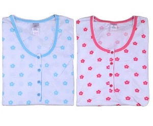 Damen Blumen Nachthemd Damen Kurzarm Jersey Baumwolle Tupfen Borte Nachthemd - Bild 1 von 17