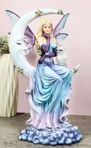 Crescent Moon And Stars Midnight Fairy Luna In Pastel Gown With Snow Owl Statue - Picture 1 of 9
