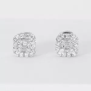 18kt Weißgold Diamant Ohrstecker Baguette & runde Ohrringe - Bild 1 von 4