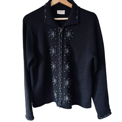 Cárdigan De Colección Cristal-Kobe Cremallera Frontal Pequeño-Md Detalle Floral Relajado Acogedor Grandmacore Foto 1 de 4