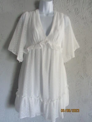 B Darlin talla 5/6 nuevo con etiquetas marfil transparente sobre slip tienda vestido mangas mariposa lindo Foto 1 de 4