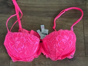 Victoria’s Secret PINK BH Damen 32B Hot Pink Spitze Datum Push Up - Bild 1 von 7
