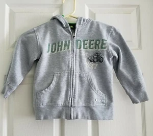 John Deere Child Size 4/5 Grey Full Metal Zip Graphic Fleece Hoodie - Picture 1 of 10