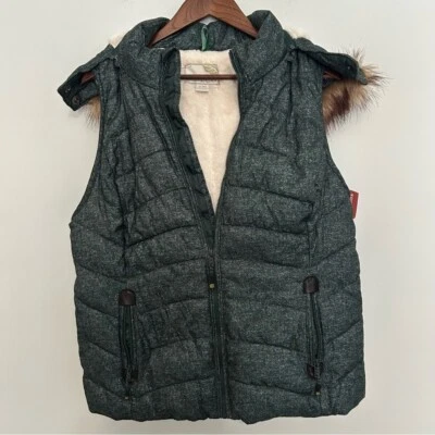 Зеленый чай меха с подкладкой женщин XL лес зеленый молнии пуховик жилет с меховым капюшоном новый с Ярлыками - Изображение 1 из 4