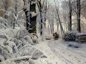 FOREST IN WINTER by P. Monsted snow Tile Mural Kitchen Backsplash Marble Ceramic - Picture 1 of 14