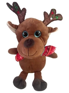 Small Brown Reindeer Plush 10 inch Stuffed Animal Pal with Blue Sparkle Eyes - Picture 1 of 1