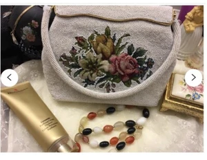 Vintage Beaded & Embroidered Purse - Petit Point Embroidery - Evening or Wedding - Picture 1 of 1