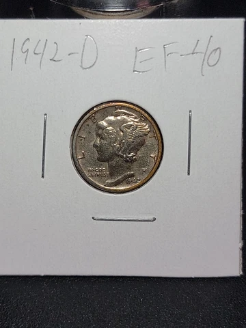 1942 D Mercury Silver Dime in Extra Fine Circulated Condition in Coin-Flip Cover
