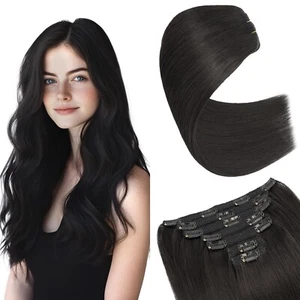 Weft Straight Hair Extensions 10 in Clip in 7pcs 16 Clips 85g #1B Natural Black - Picture 1 of 8