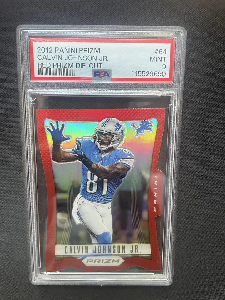 2012 Panini Prizm Calvin Johnson Red Die-cut Prizm #64 Psa 9 Detroit Lions SP - Image 1 of 2