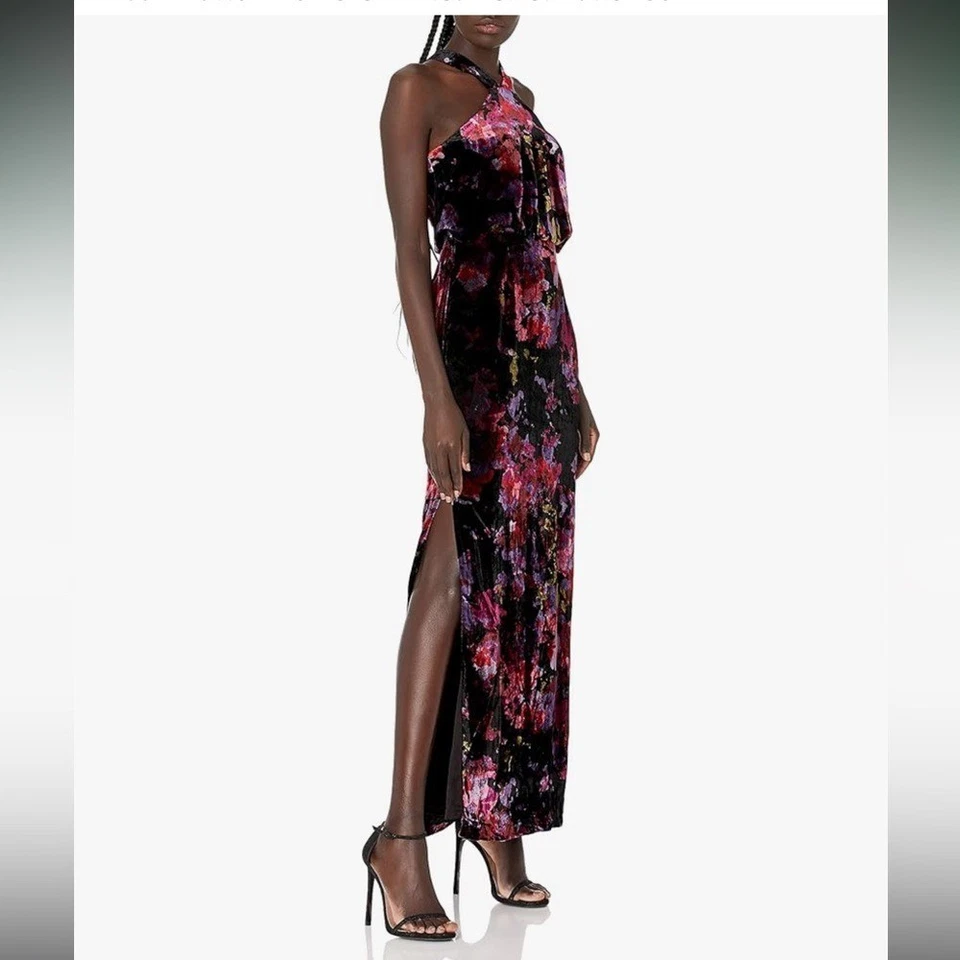 Aidan Mattox Printed Velvet Halter Gown Size 0 Evening Formal Gala Holiday Glam - Image 1 of 4