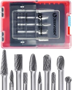 Tungsten Carbide Burr Set 1/4" Shank 10Pcs Die Grinder Bits - Double Cut Rotary - Picture 1 of 6