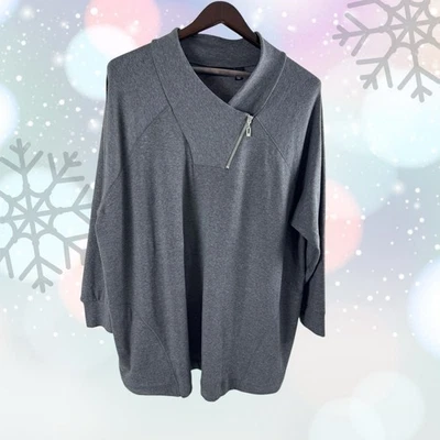SUSAN GRAVER Weekend 3x Heathered Brushed Knit Pullover Top Pockets Gray A373705 - Image 1 of 4