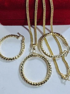18K 750 Real Fine Gold Hoop Loop Earring Necklace 17.6”/18” Inch Long 5.8g 2.2mm - Picture 1 of 24
