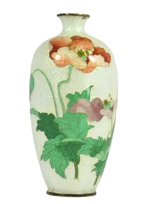 "Fino jarrón Meiji japonés Ginbari Cloisonne Nagoya escuela flores de amapola 5""" Foto 1 de 4