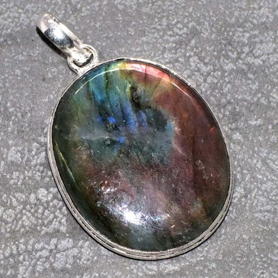 Colgante hecho a mano enchapado en plata 925 labradorita ardiente 2" joyería regalo GW Foto 1 de 3