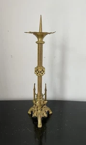 Antique Gothic French Church Brass Candlestick  Pricket Stick - Picture 1 of 9