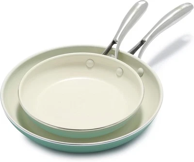 2Pcs Turquoise Ceramic Frying Pan Set Non Stick 20cm 26cm Induction PFAS Free - Image 1 of 4
