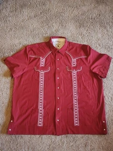 Rowel Western Pearl Snap Guayabera Shirt 4XL XXXXL Fiesta Red - Bild 1 von 11