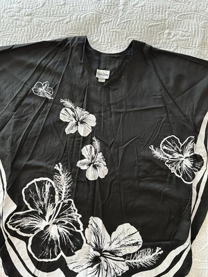 De colección Nuevo Hans Jutte Hawaiano Caftán Negro Blanco Floral Hibisco Talla Única Foto 1 de 4