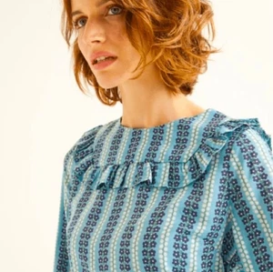 Boden Effie Blouse Heritage Blue Floral Trellis Long Sleeve Top Womens 10 Ruffle - Picture 1 of 16