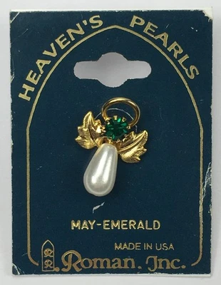 Prendedor de Ángel Perlas del Cielo Roman Inc Esmeralda de Mayo Piedra de Nacimiento Tono Dorado EE. UU. Foto 1 de 3