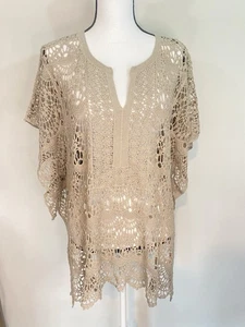 Charlie Paige neu mit Etikett hellbraun Baumwolle Häkel Poncho Top Einheitsgröße seitliche Druckknöpfe $ 59,99 - Bild 1 von 14