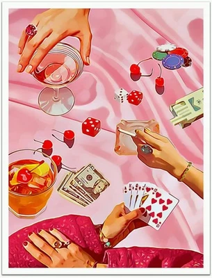 Pink Chic Cocktail Poster With Cards Fashionable Wall Art Trendy Decor for Home - Image 1 of 3