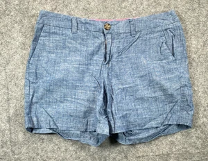 Merona Womens 4 Blue Chambray Shorts Chino Mid Rise Flat 100% Cotton Casual - Picture 1 of 9